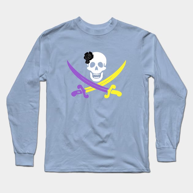 Non-Binary Pride Jolly Roger! Long Sleeve T-Shirt by Daniela A. Wolfe Designs